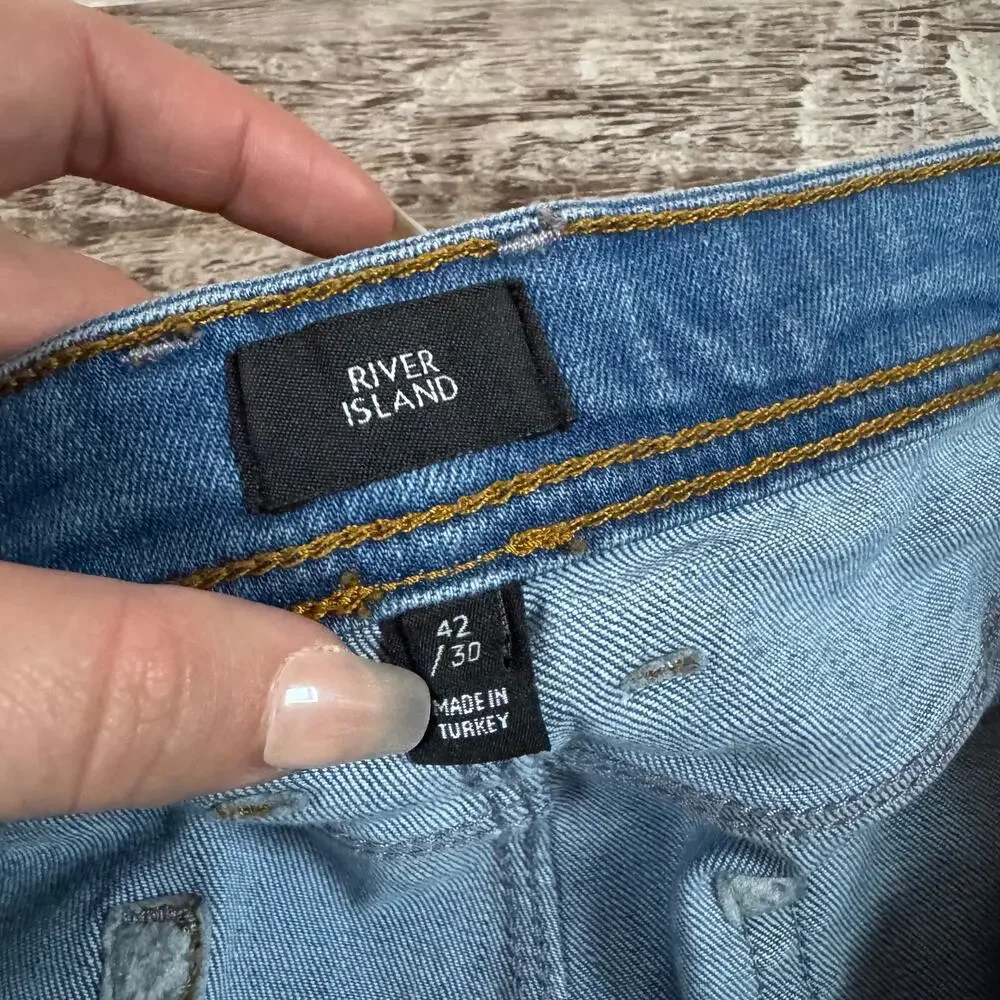 River Island Men’s Blue Denim Jeans Straight Leg Mid Rise Size 42